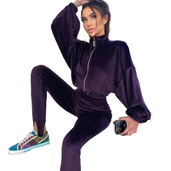 WearLovelace Pants & Jumpsuits Purple Velour Tracksuit Poshmark